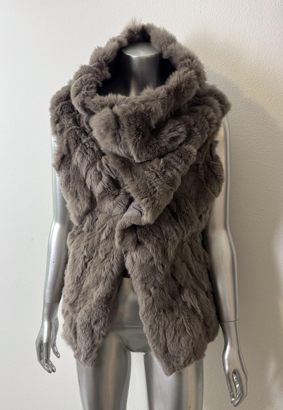 Rex Rabbit Fur Vest Womens M Taupe Shawl Collar Lined Plush Young By Yoyo Yeung